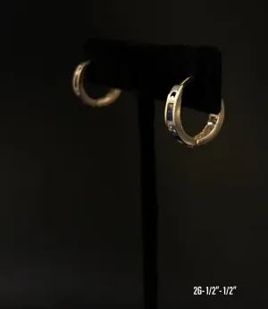 Small hoop with stones earrings 10K solid gold