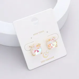 Small White AB Cushion Square Stud Pageant Earrings  | Interview Earrings | 595566