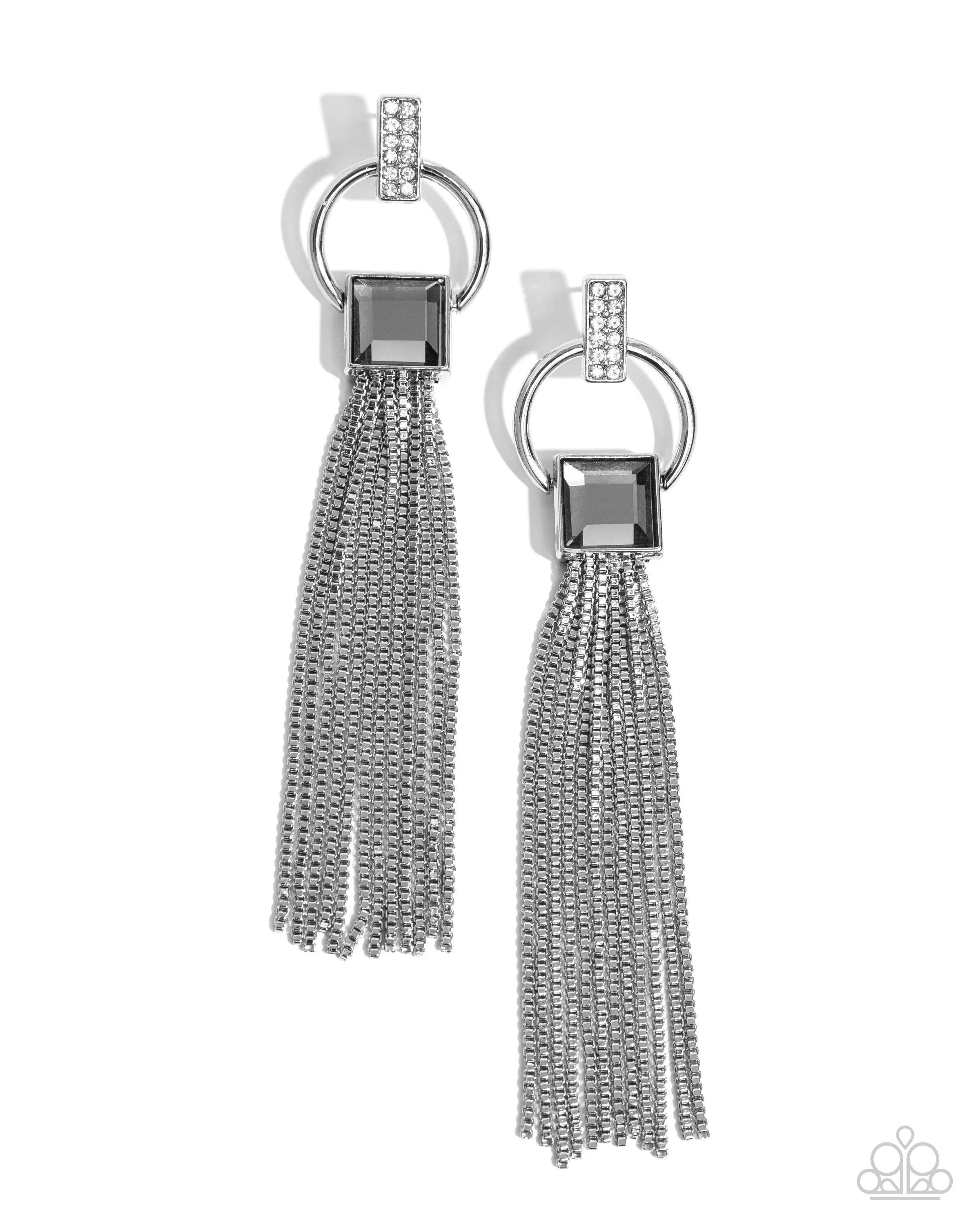 Softly Streamlined - Silver - Hoop and Tassel White Rhinestone Paparazzi Post Earrings