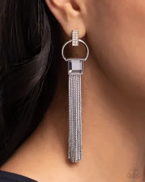 Softly Streamlined - Silver - Hoop and Tassel White Rhinestone Paparazzi Post Earrings