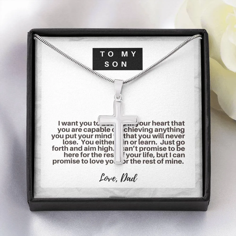 Son, You either win or learn,From Dad-Artisan Cross Necklace