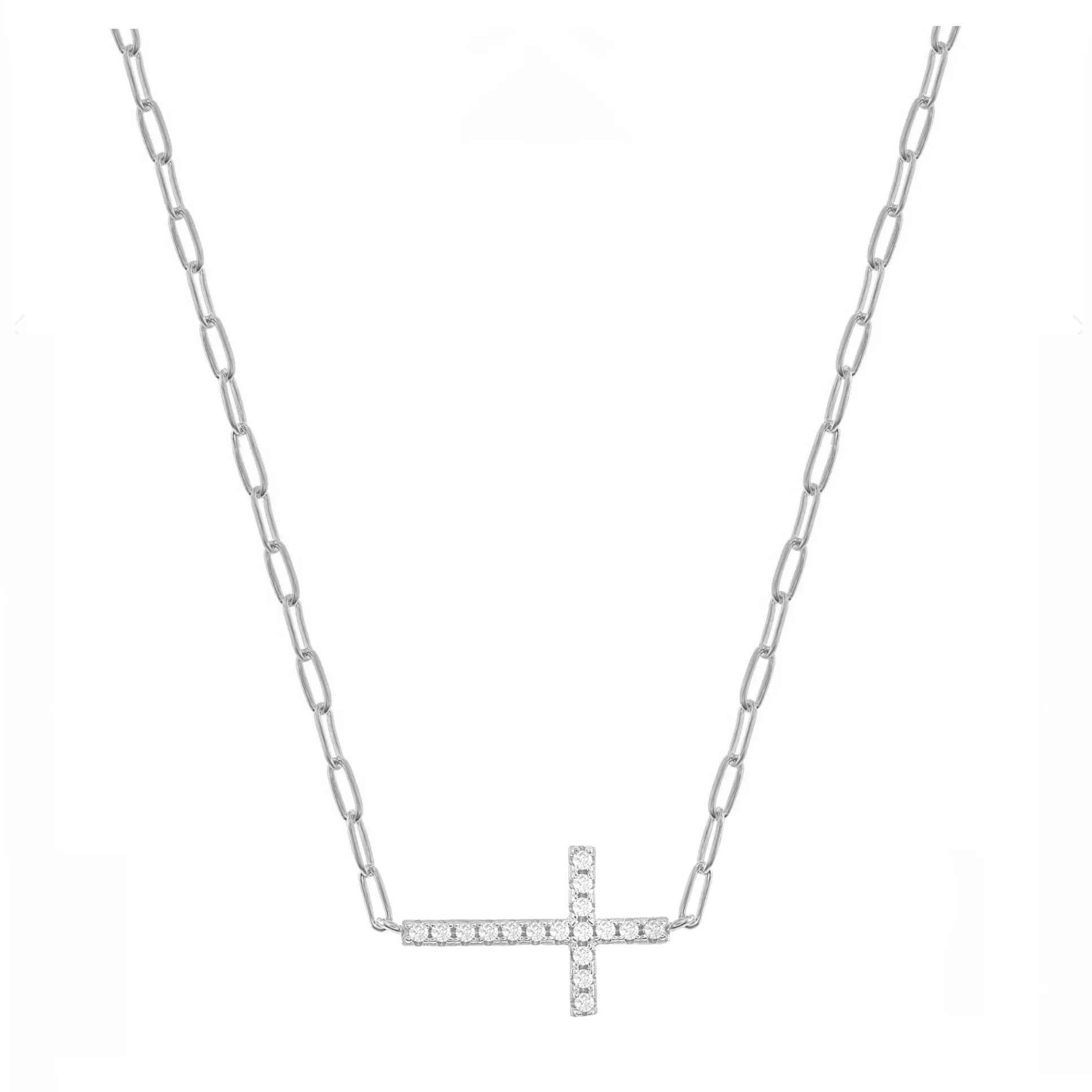 Sparkle Cross Paperclip Chain Necklace