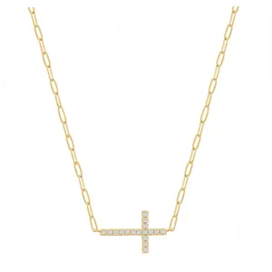 Sparkle Cross Paperclip Chain Necklace