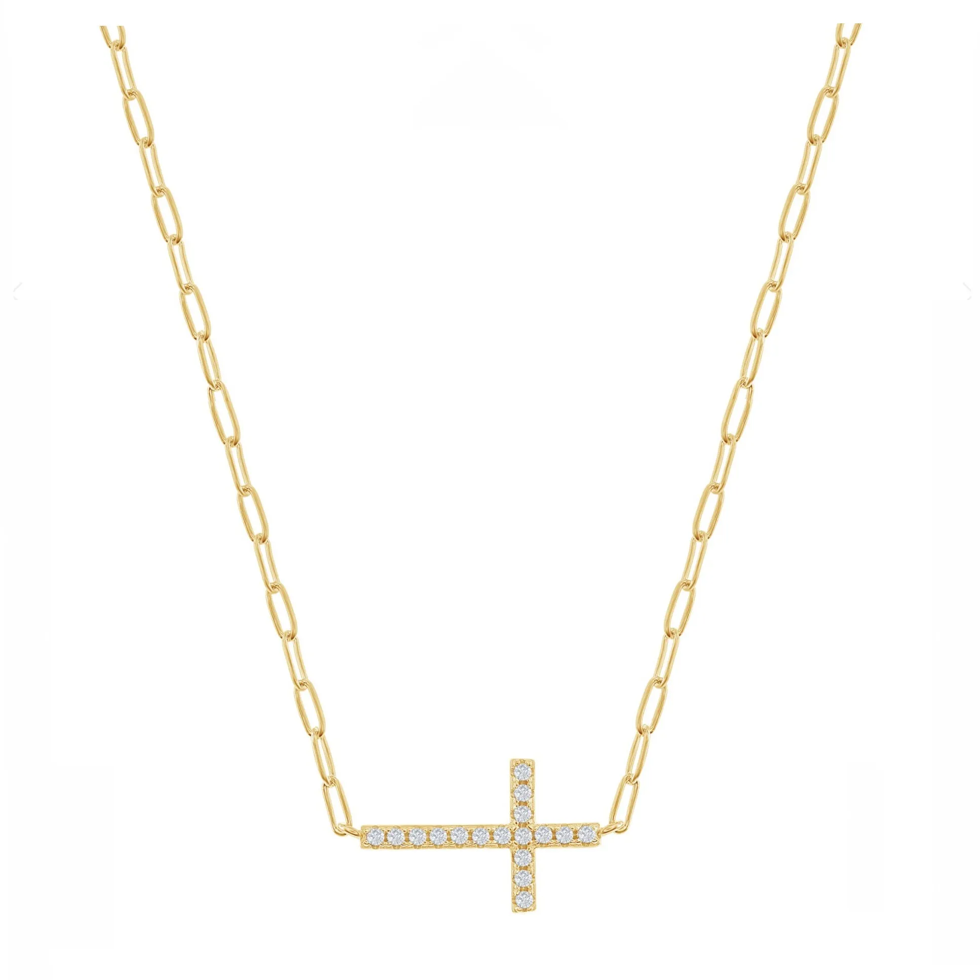 Sparkle Cross Paperclip Chain Necklace