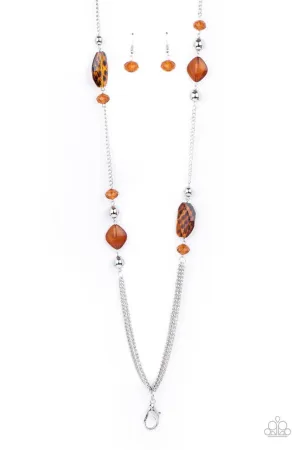 Spectacularly Speckled Brown Paparazzi Lanyard Necklace