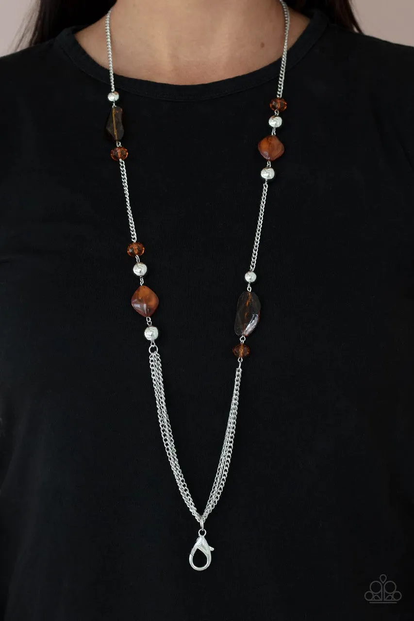 Spectacularly Speckled Brown Paparazzi Lanyard Necklace