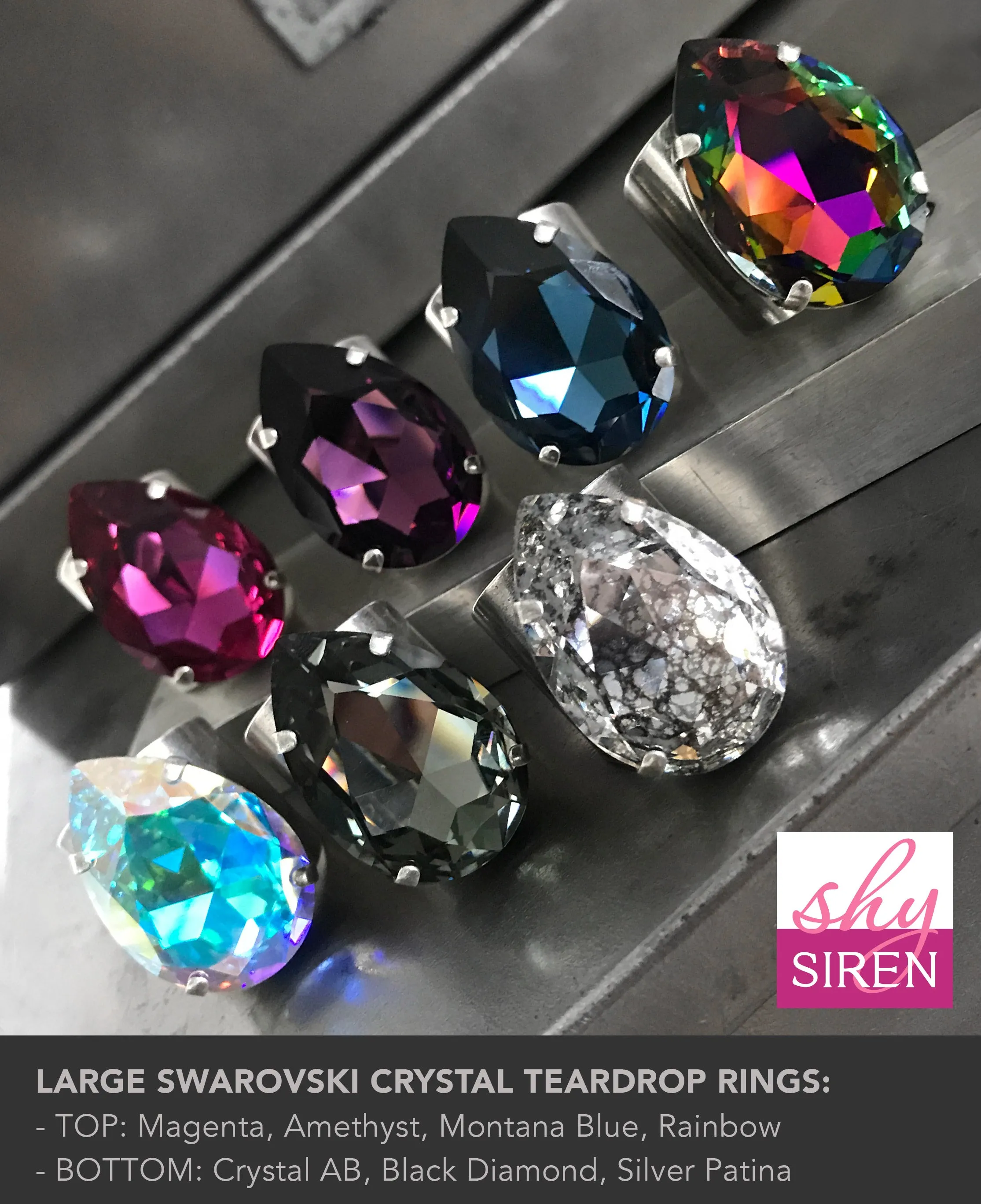 SPELLBOUND - Large Teardrop Rainbow Crystal Ring