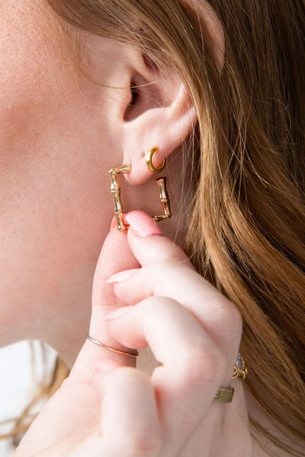 Square Bamboo Earrings for Women in Gold | ED10241-GD