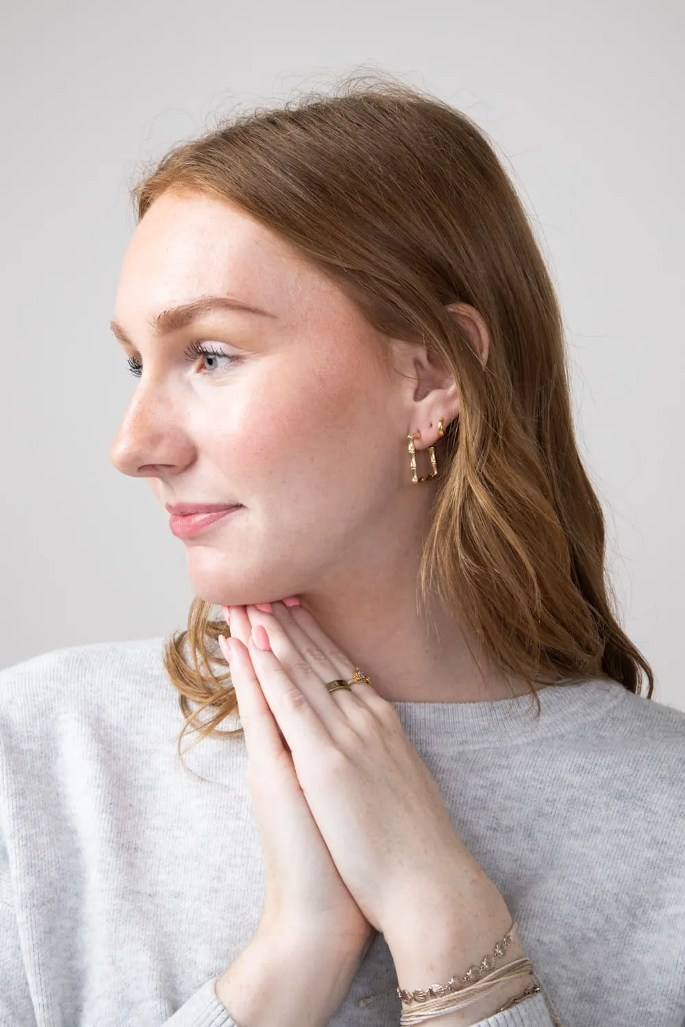 Square Bamboo Earrings for Women in Gold | ED10241-GD