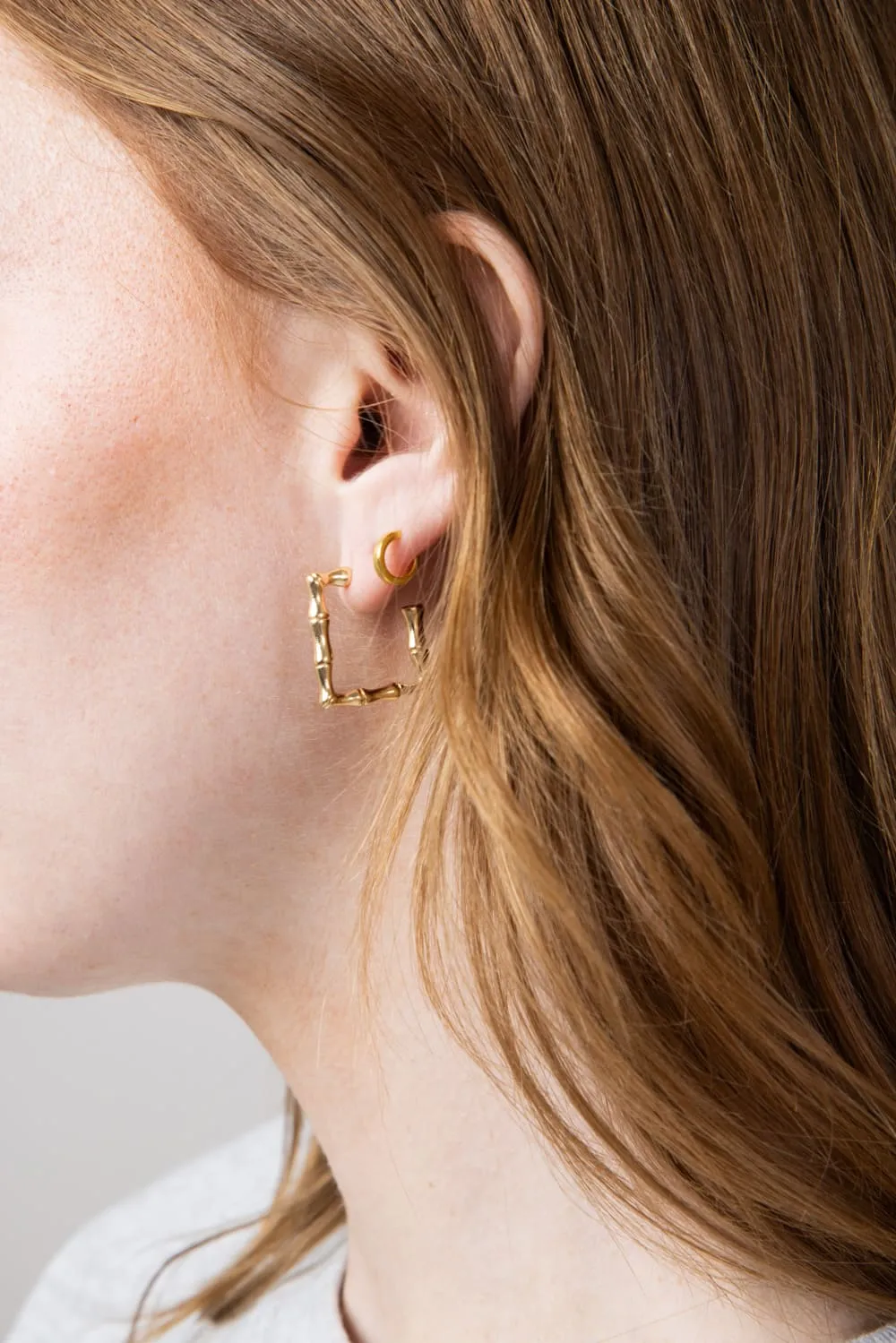 Square Bamboo Earrings for Women in Gold | ED10241-GD