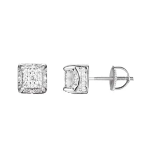 Square Cube Silver Stud Screw Back Earrings