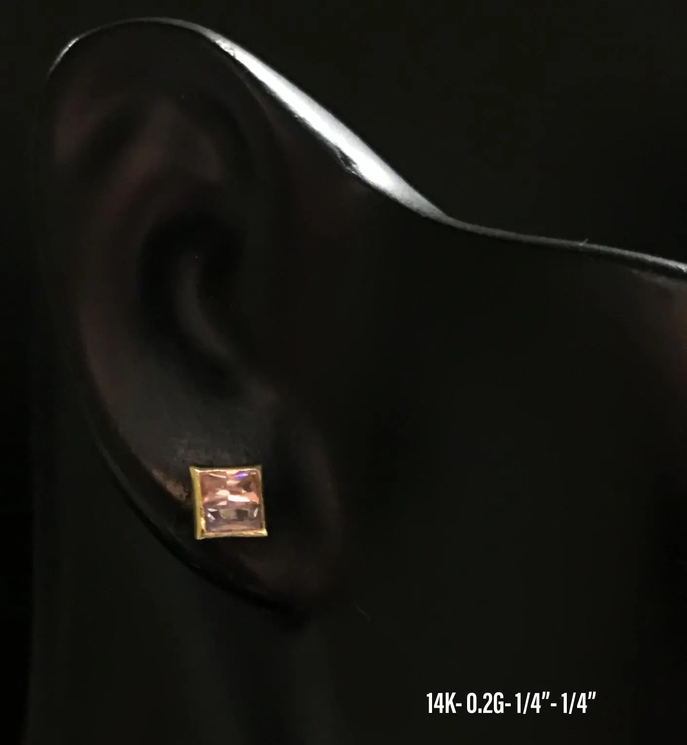 Square CZ stud earrings 14K solid gold