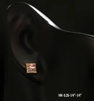 Square CZ stud earrings 14K solid gold