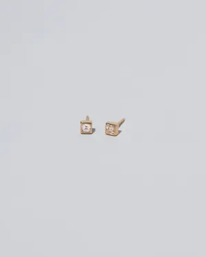 Square Frame Stud Earrings - Petite White Diamond