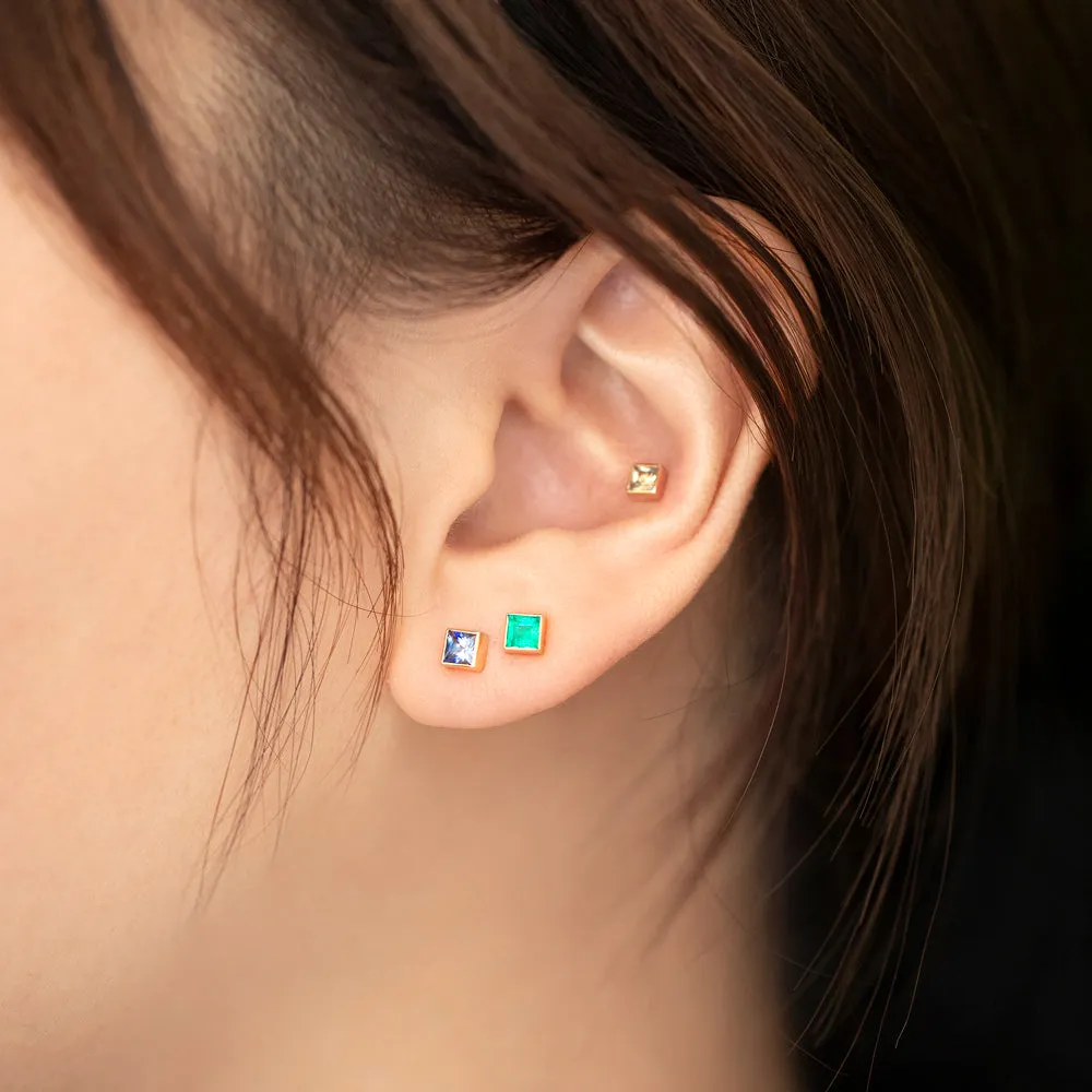 Square Frame Stud Earrings - Petite White Diamond
