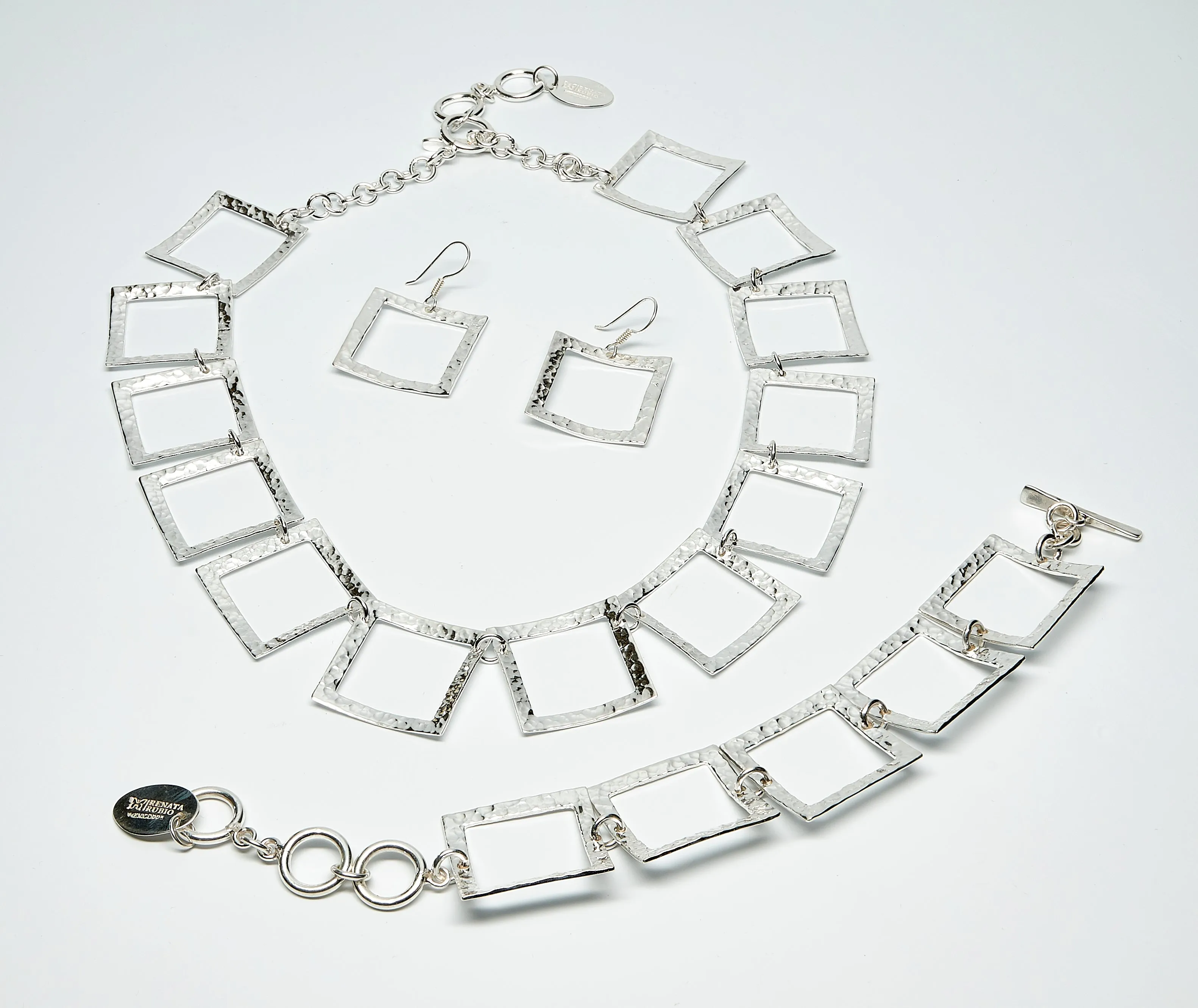 Square Pounded Sterling Silver Dangle Earrings