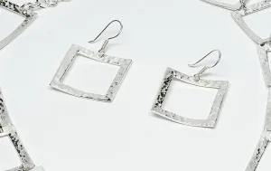 Square Pounded Sterling Silver Dangle Earrings