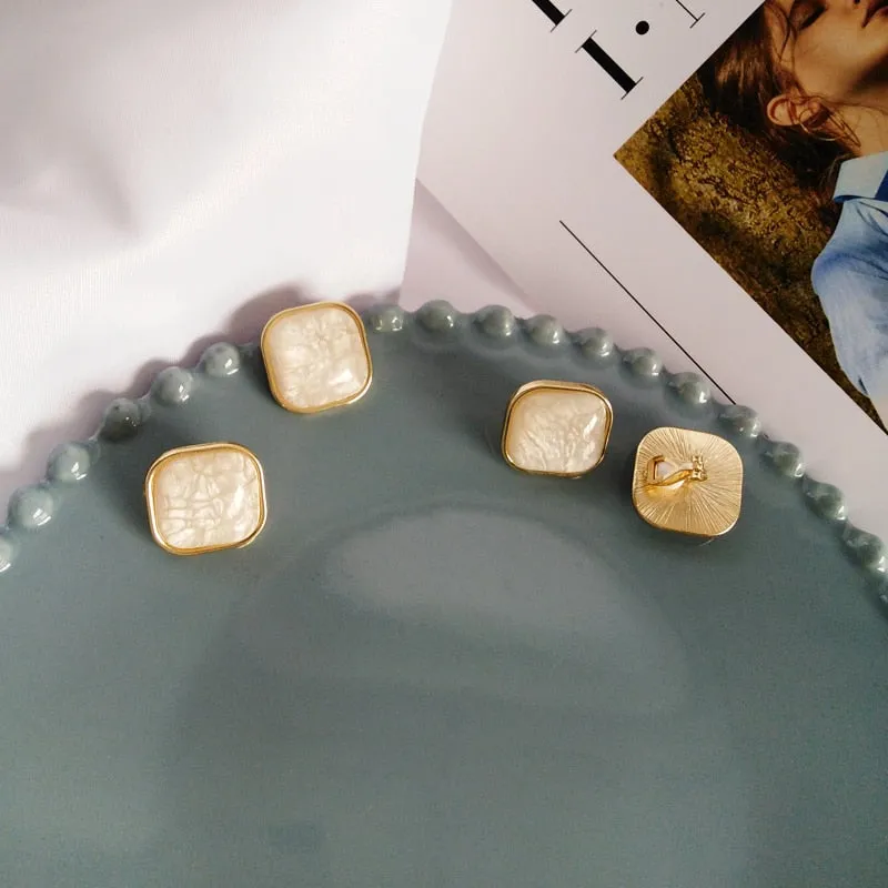 Square Resin stud Earrings 14K Gold Wedding Women Jewelry