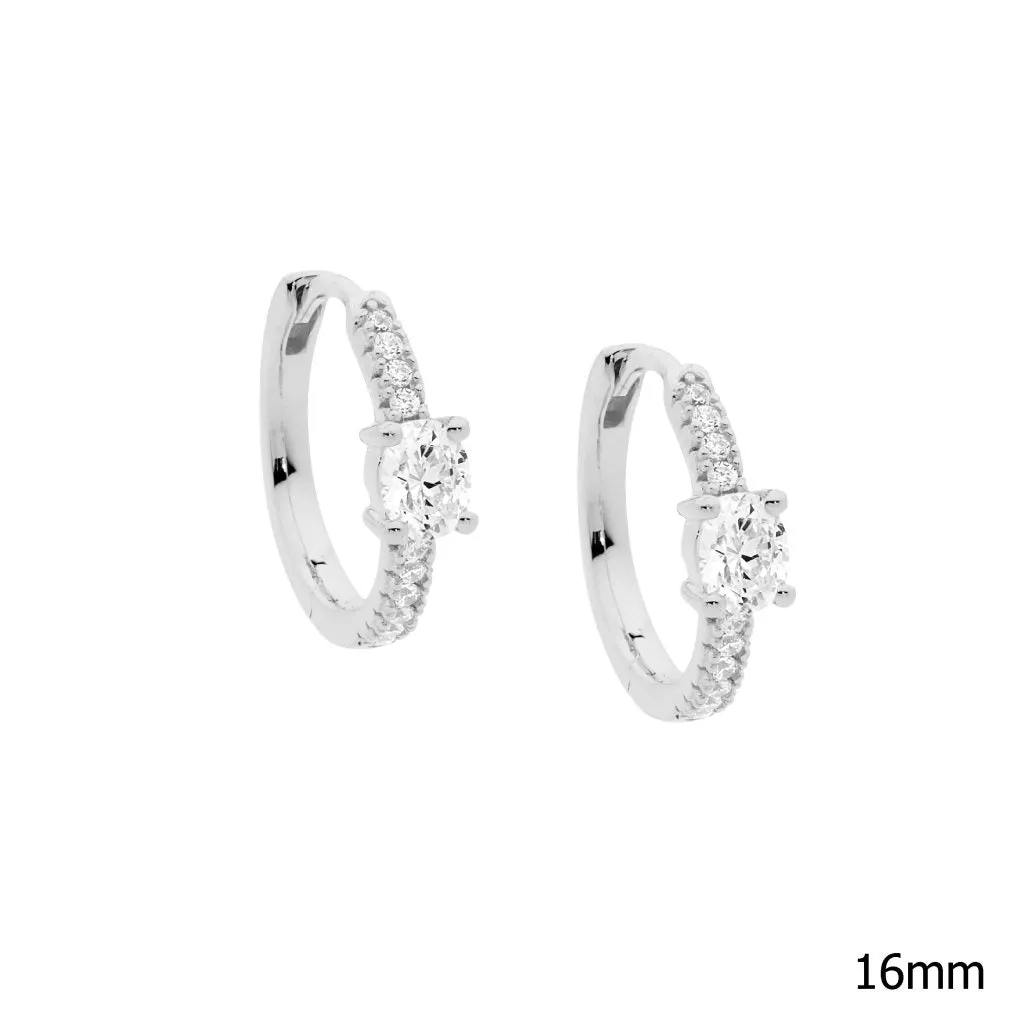 SS WH CZ 16mm hoop earrings w/ oval cz E564S