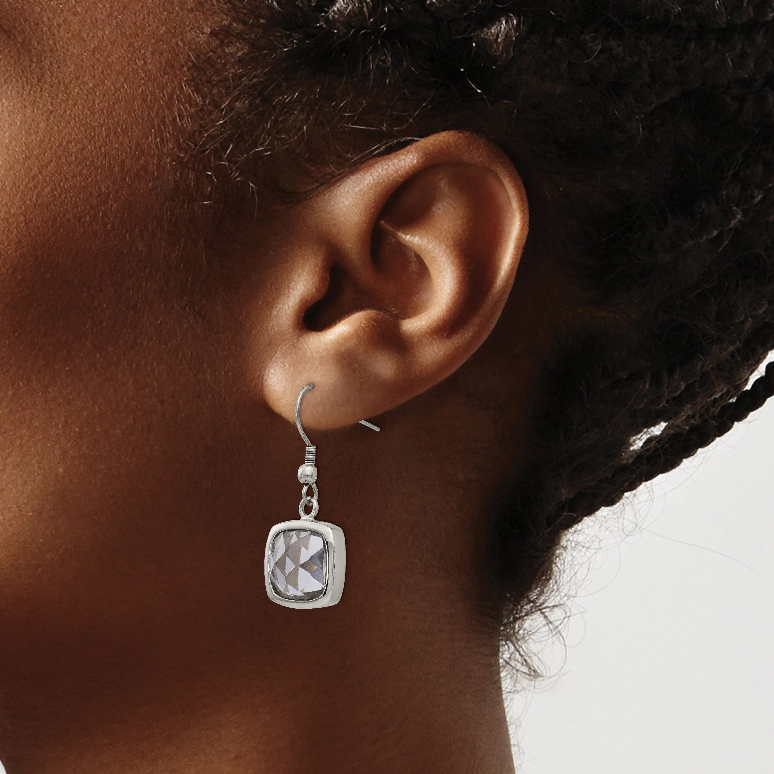 Stainless Square Glass Shepherd Hook Earrings