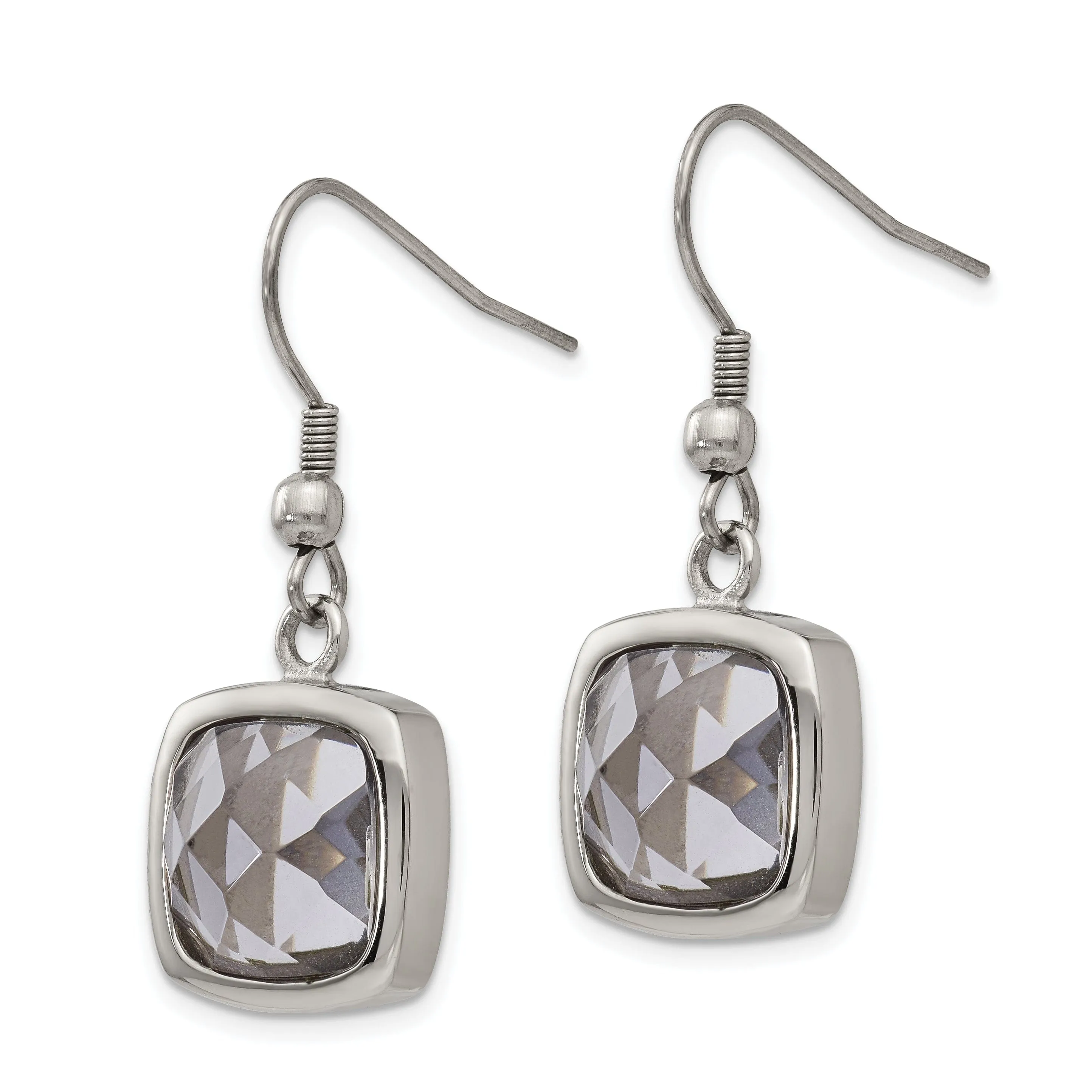 Stainless Square Glass Shepherd Hook Earrings