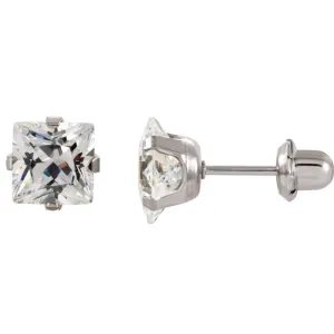 Stainless Steel 7mm Square Cubic Zirconia Piercing Earrings
