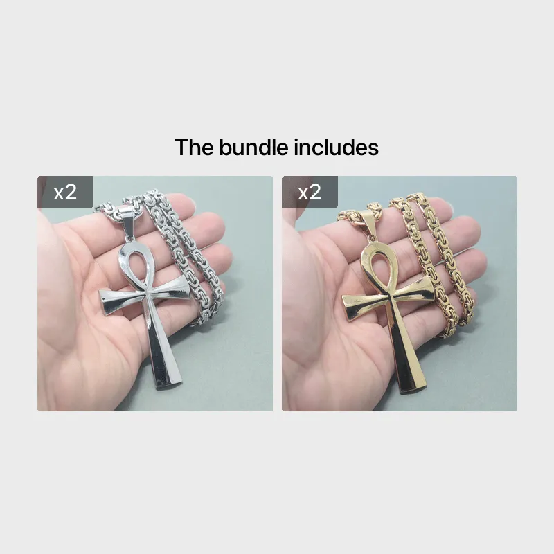 Stainless Steel Ankh Cross Pendant Necklace for Protection from Evil Spirit