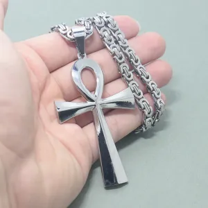 Stainless Steel Ankh Cross Pendant Necklace for Protection from Evil Spirit