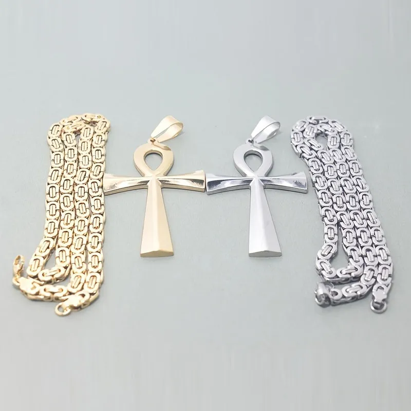 Stainless Steel Ankh Cross Pendant Necklace for Protection from Evil Spirit