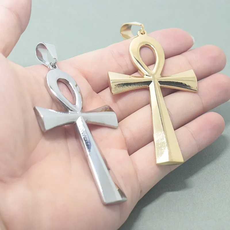 Stainless Steel Ankh Cross Pendant Necklace for Protection from Evil Spirit