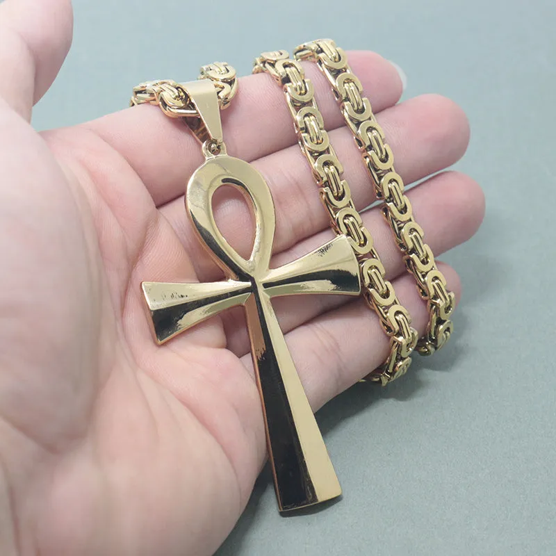 Stainless Steel Ankh Cross Pendant Necklace for Protection from Evil Spirit
