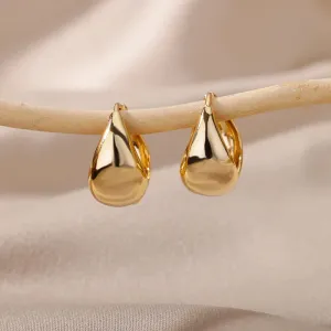 Stainless Steel Chunky Hoop Earrings For Women Friends Vintage Gold Color Geometry Water Droplets Earrings Simple Party Jewelry