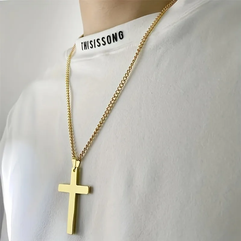 Stainless Steel Cross Necklace in Gold and Silver for Men and Women