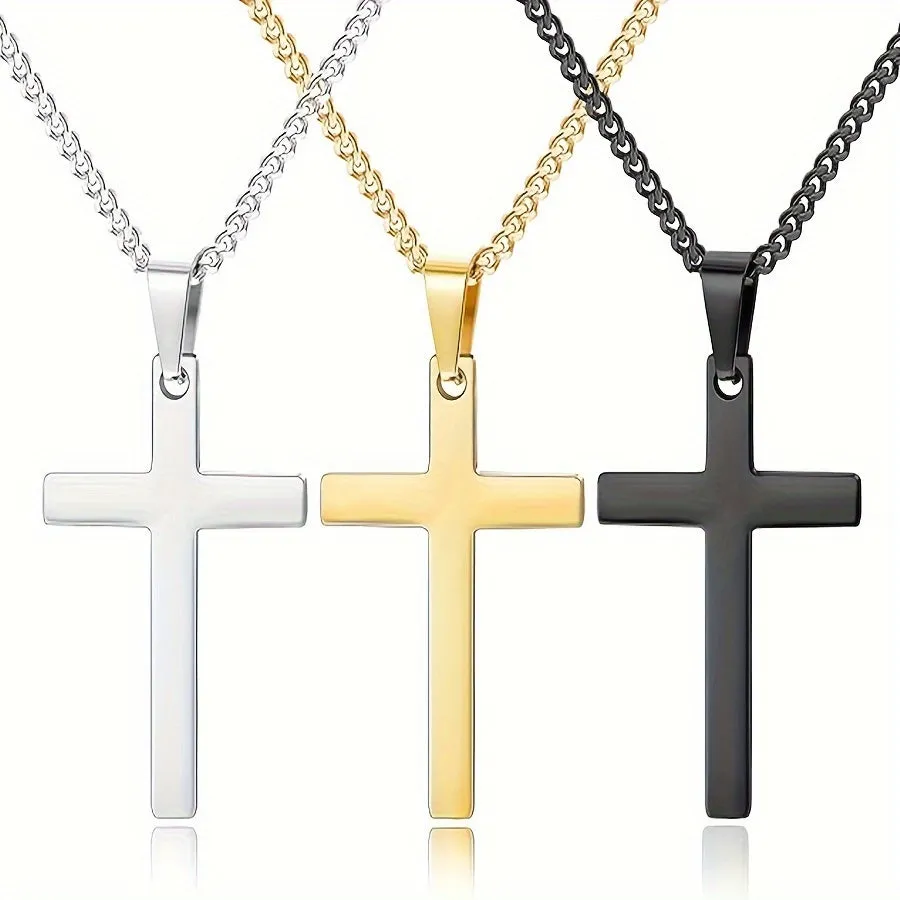 Stainless Steel Cross Necklace in Gold and Silver for Men and Women