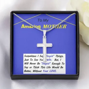 Stainless Steel Cross Necklace, Mom Gift, Mother, Custom Message Card, Birthday, Christmas