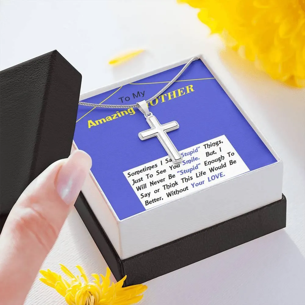 Stainless Steel Cross Necklace, Mom Gift, Mother, Custom Message Card, Birthday, Christmas