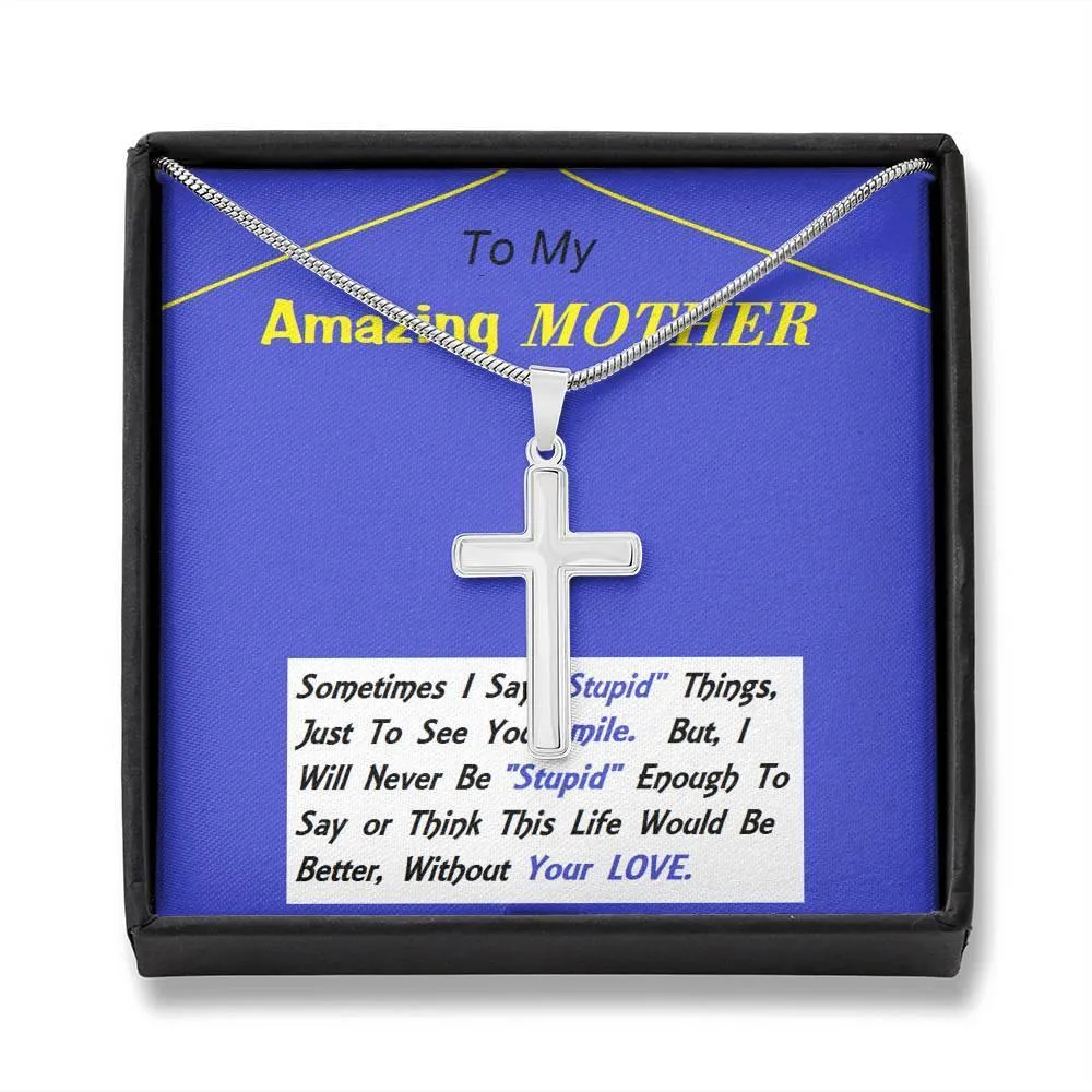 Stainless Steel Cross Necklace, Mom Gift, Mother, Custom Message Card, Birthday, Christmas