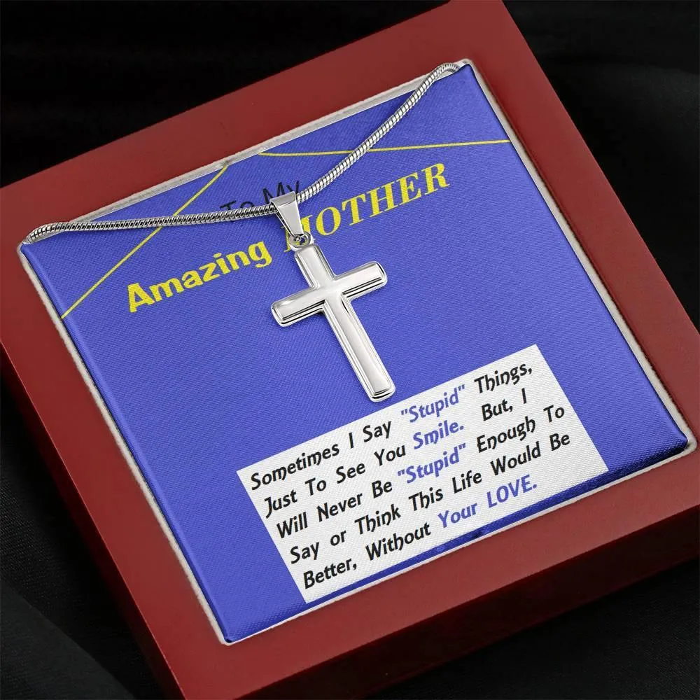 Stainless Steel Cross Necklace, Mom Gift, Mother, Custom Message Card, Birthday, Christmas