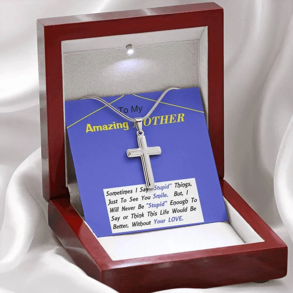 Stainless Steel Cross Necklace, Mom Gift, Mother, Custom Message Card, Birthday, Christmas