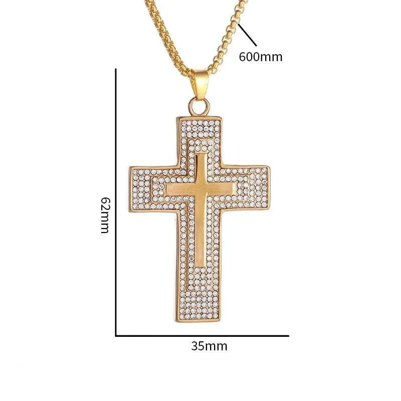Stainless Steel Cross Pendant Necklaces Classical Sparkling 24K Gold-Plated