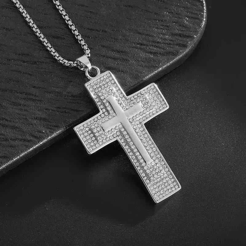 Stainless Steel Cross Pendant Necklaces Classical Sparkling 24K Gold-Plated