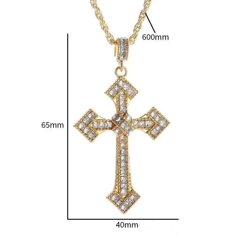 Stainless Steel Cross Pendant Necklaces Classical Sparkling 24K Gold-Plated