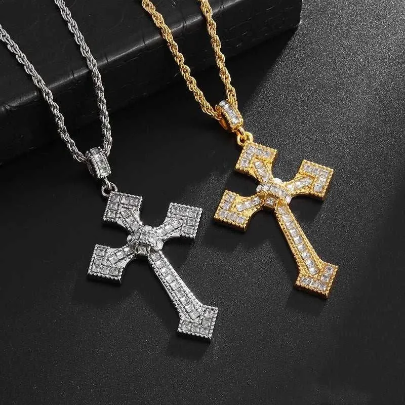 Stainless Steel Cross Pendant Necklaces Classical Sparkling 24K Gold-Plated