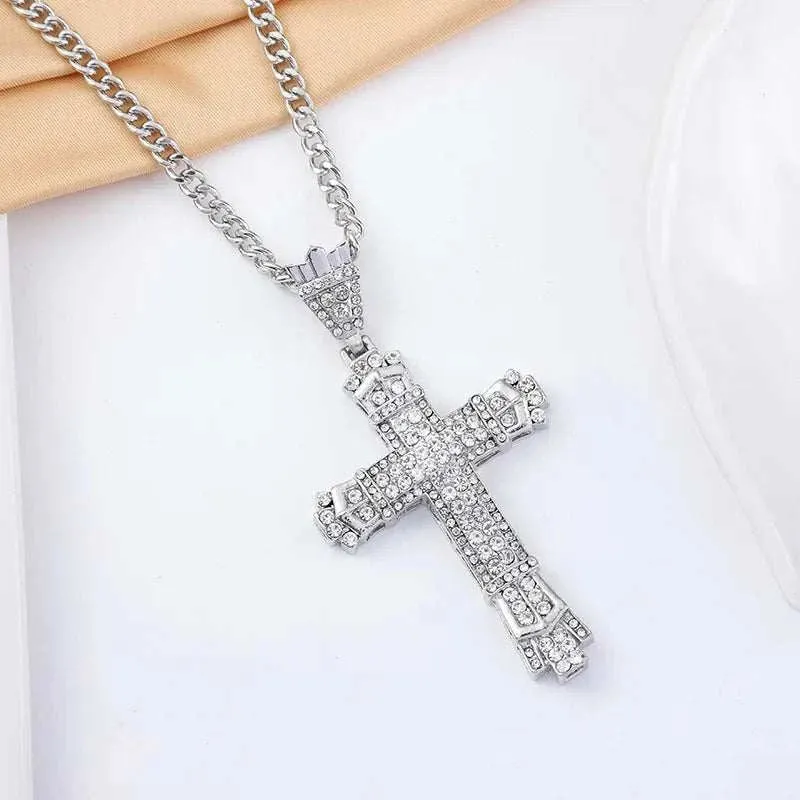 Stainless Steel Cross Pendant Necklaces Classical Sparkling 24K Gold-Plated