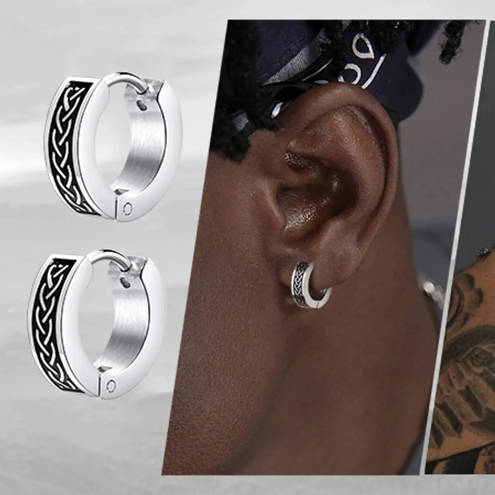 Stainless Steel Rock Punk Huggie Earrings For Men