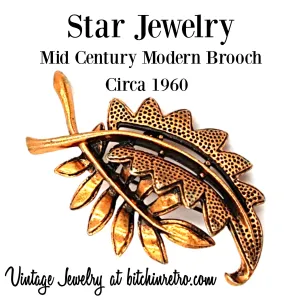 Star Jewelry Vintage Copper Leaf Brooch with Mid Century Modern Style