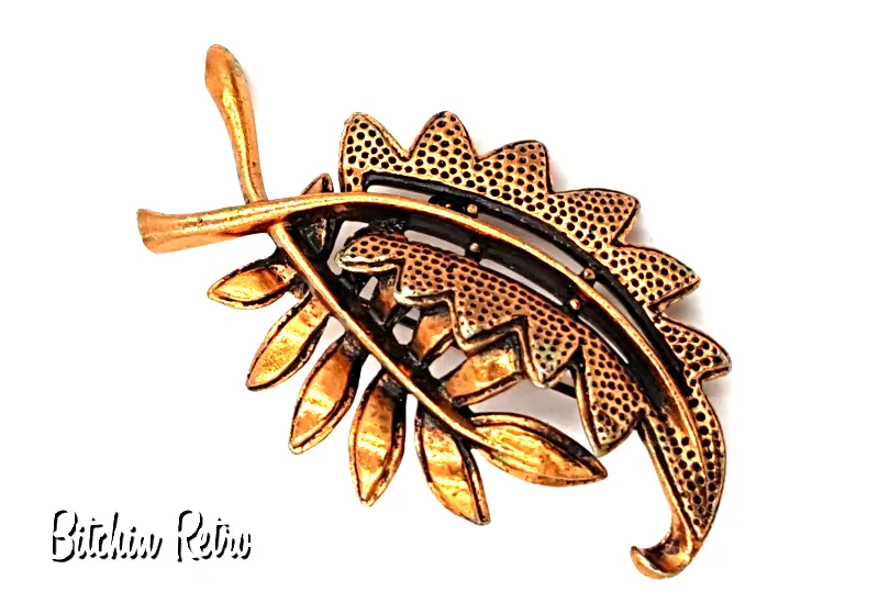 Star Jewelry Vintage Copper Leaf Brooch with Mid Century Modern Style