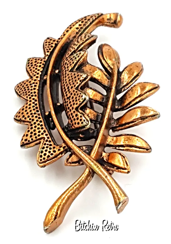 Star Jewelry Vintage Copper Leaf Brooch with Mid Century Modern Style
