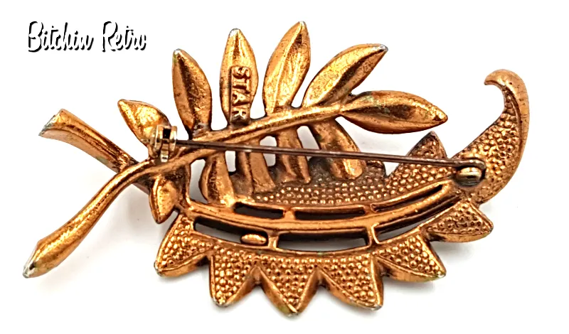 Star Jewelry Vintage Copper Leaf Brooch with Mid Century Modern Style
