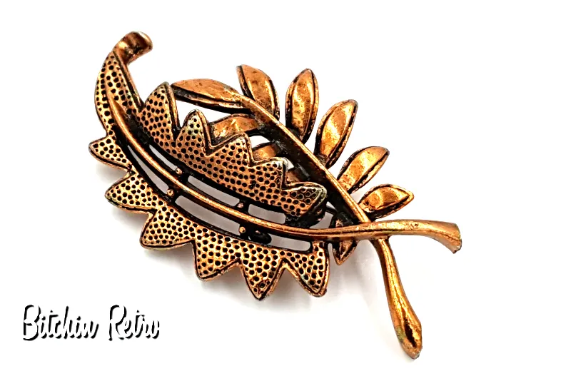 Star Jewelry Vintage Copper Leaf Brooch with Mid Century Modern Style